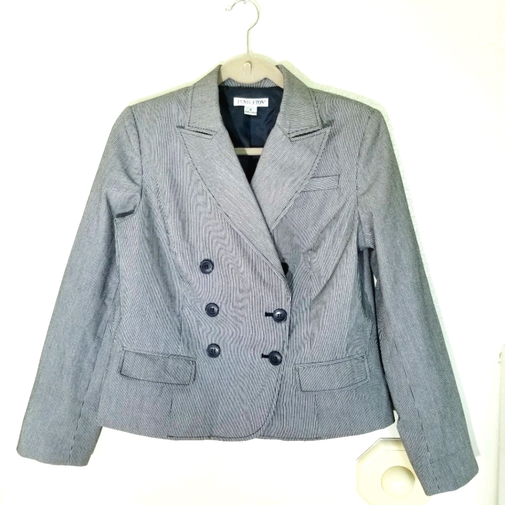 Pendleton Pin Striped Double Breasted Blazer Sz 8
